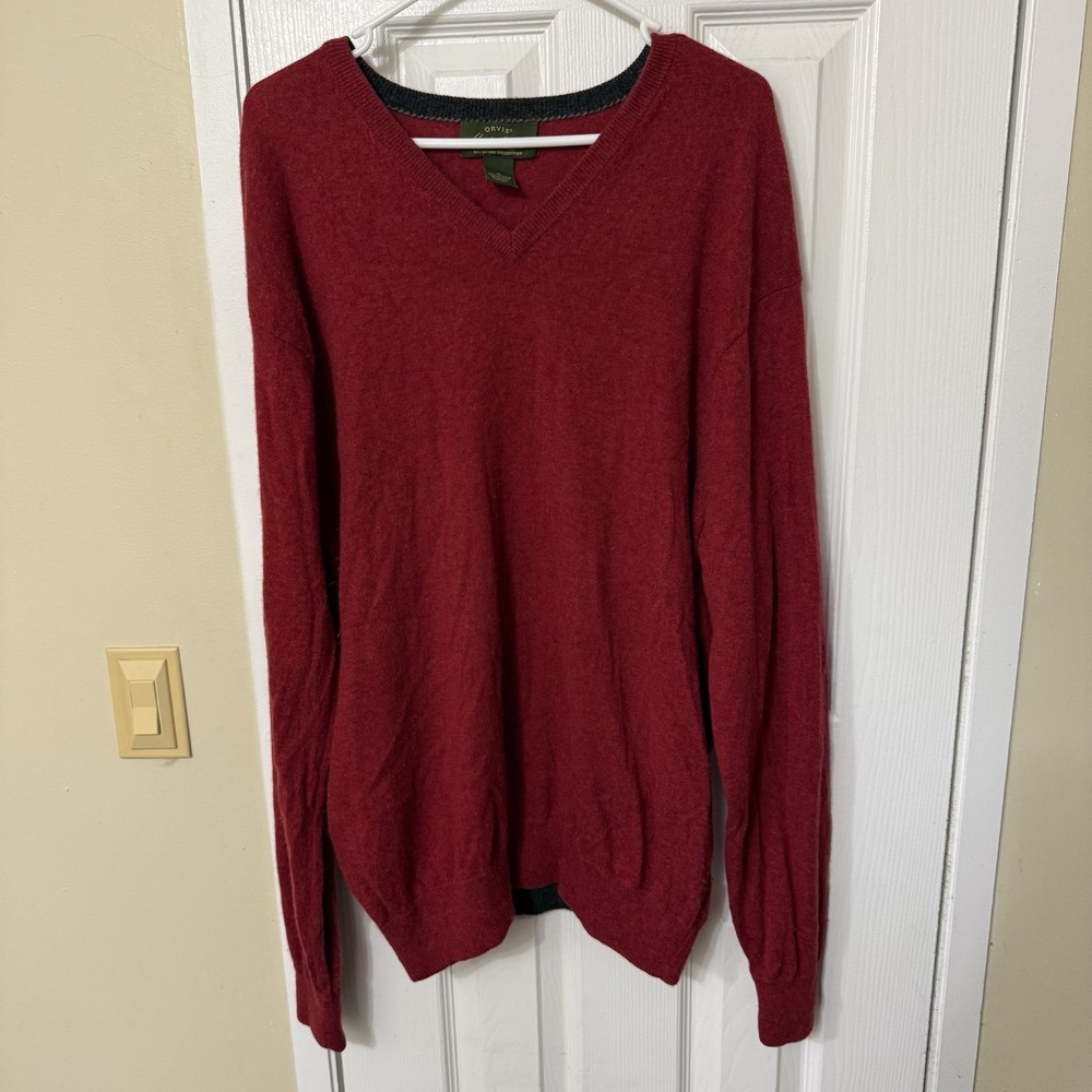Orvis V-Neck 100% Cashmere Signature Collection Maroon Red Sweater Size XL